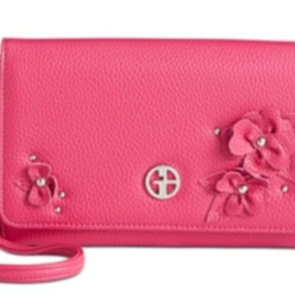 Giani Bernini's Crossbody Bag Hot Pink Rosettes Adjustable Straps Slip Pockets - Picture 2 of 15